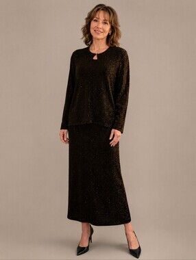 RONNI NICOLE 1990s Gold Metallic Sparkle Three Piece Formal Cocktail Skirt Set